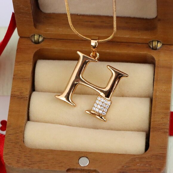 "Rose Gold H Initial Pendant with Sparkling Crystals for Women, XPPT1419 - Picture 7 of 13